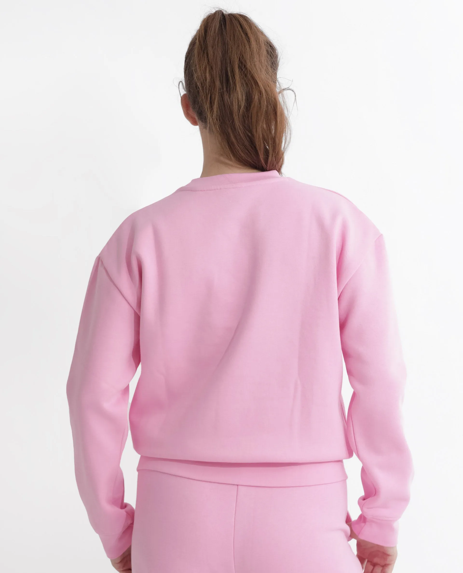 Rareism Articale Women Pelser Light Pink Poly Cotton Fabric Full Sleeves Cuffed Sleeve Ribbed Collar Relaxed Fit Plain Sweatshirt