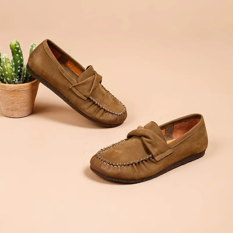 Retro Suede Leather Loafers for Women in Red/Khaki/Coffee