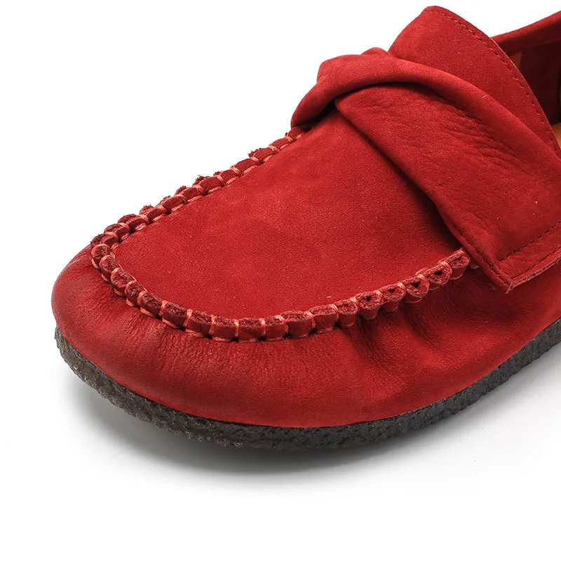 Retro Suede Leather Loafers for Women in Red/Khaki/Coffee