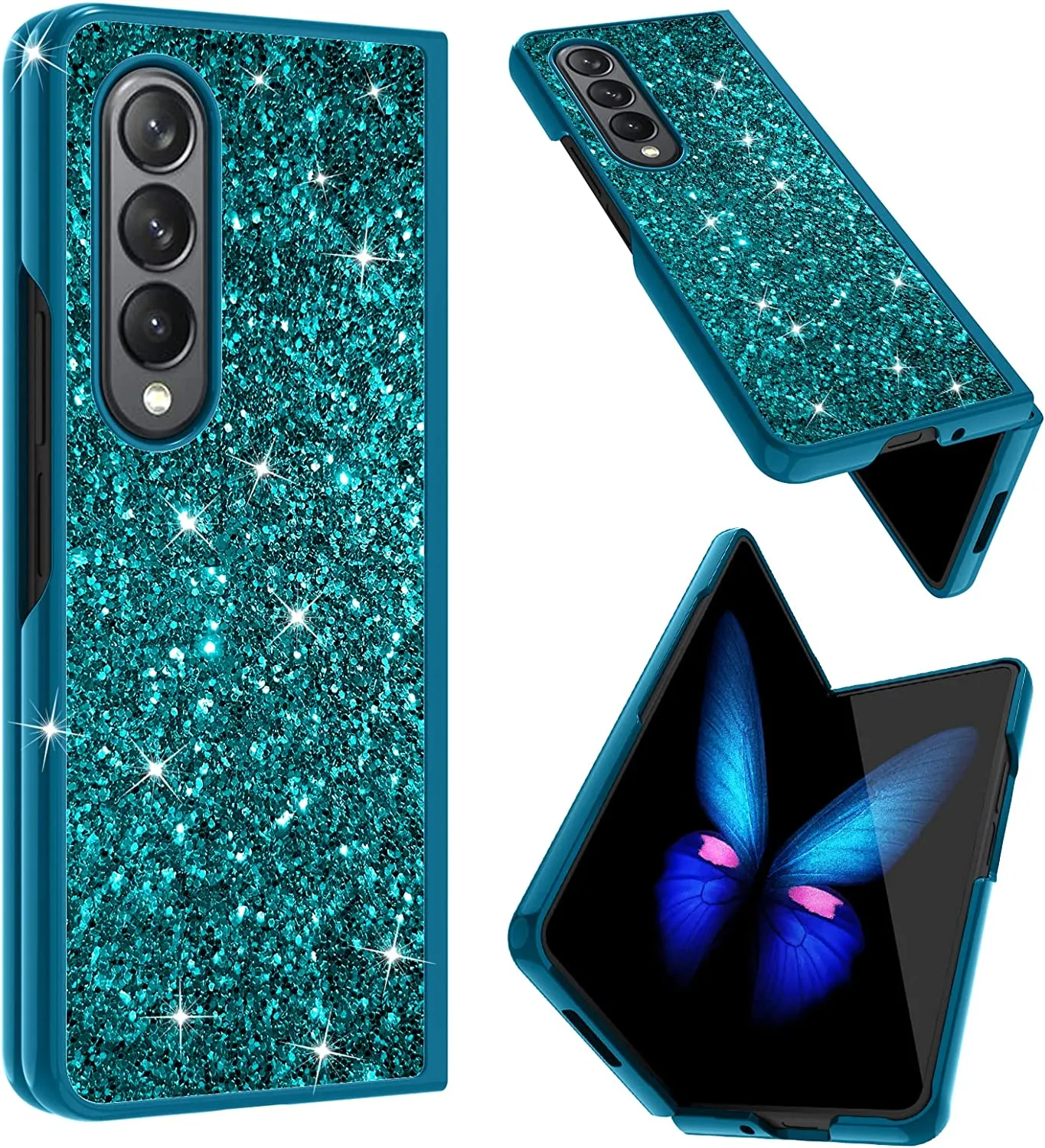 Samsung Galaxy Z Fold 4 Case Bling Glitter Cute Caser Girls Women -Blue