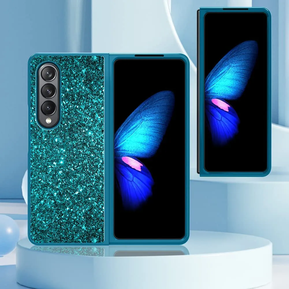 Samsung Galaxy Z Fold 4 Case Bling Glitter Cute Caser Girls Women -Blue