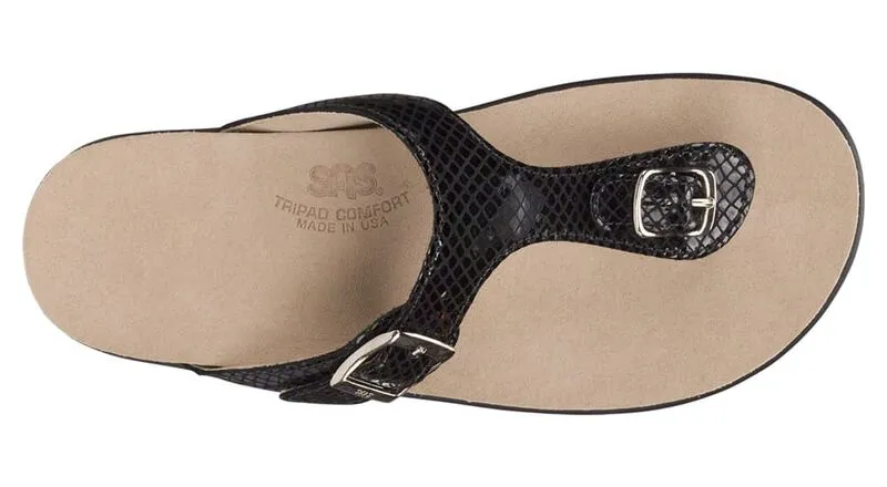 SAS WOMEN BLACK SNAKE Sanibel T-Strap Slide Sandal Made in USA Brandy's Shoes