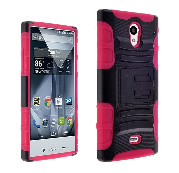 Sharp AQUOS Case, Hybrid Dual Layer Armor[Shock/Impact Resistant] Case Cover with Built-in Kickstand for Sharp AQUOS - Hot Pink