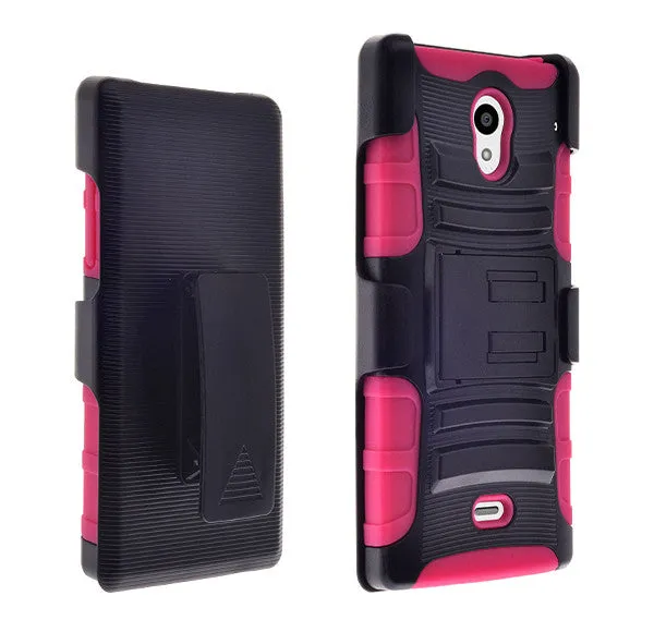 Sharp AQUOS Case, Hybrid Dual Layer Armor[Shock/Impact Resistant] Case Cover with Built-in Kickstand for Sharp AQUOS - Hot Pink