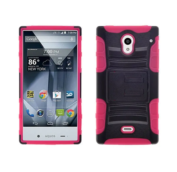 Sharp AQUOS Case, Hybrid Dual Layer Armor[Shock/Impact Resistant] Case Cover with Built-in Kickstand for Sharp AQUOS - Hot Pink