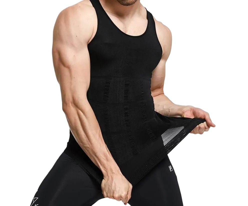 Slimming Tank Top Mens Body Shaper Compression Vest Top Singlet Black White