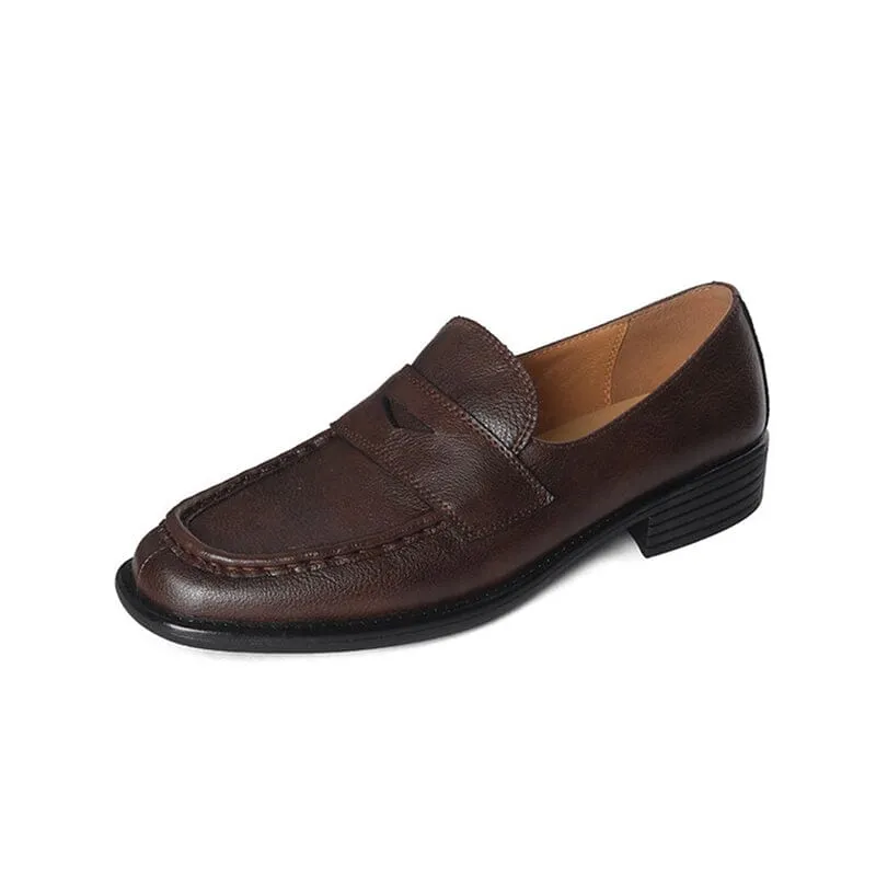 Soft Leather Penny Loafers for Women in Coffee/Black