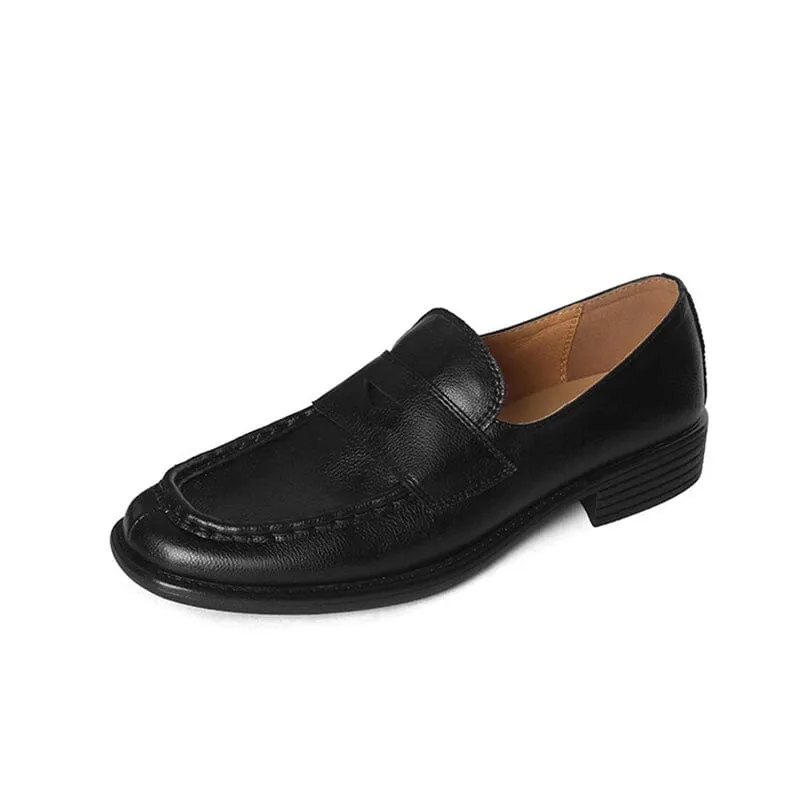 Soft Leather Penny Loafers for Women in Coffee/Black