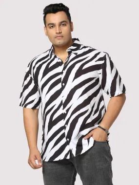 Stripe Digital Printed Half Shirt Men's Plus Size