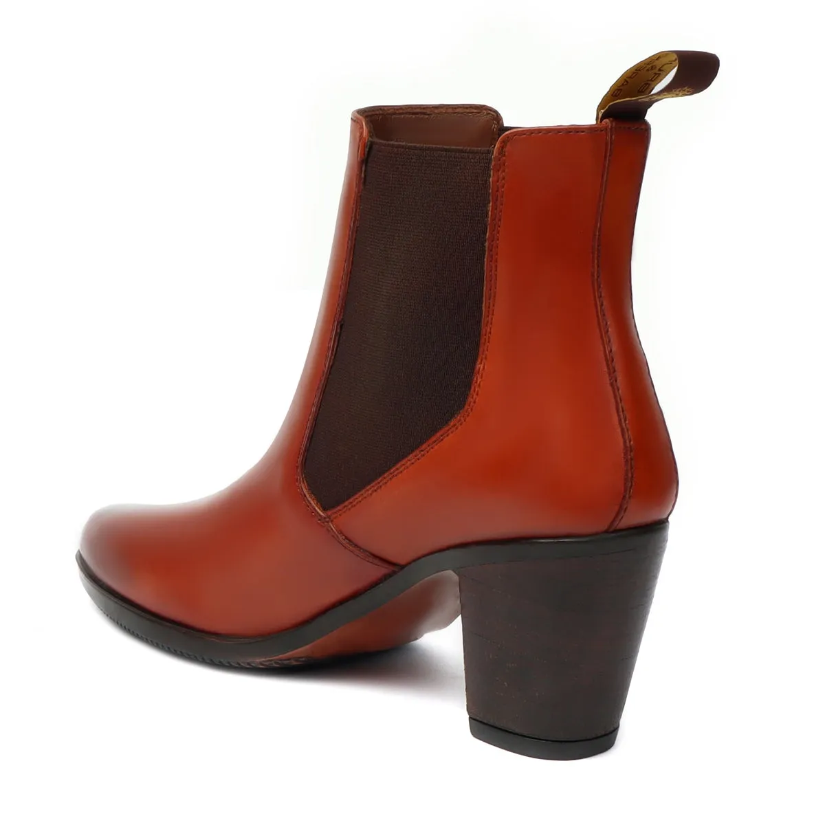 Tan Leather Ankle Boots  With Blocked Heel for Ladies By Brune & Bareskin