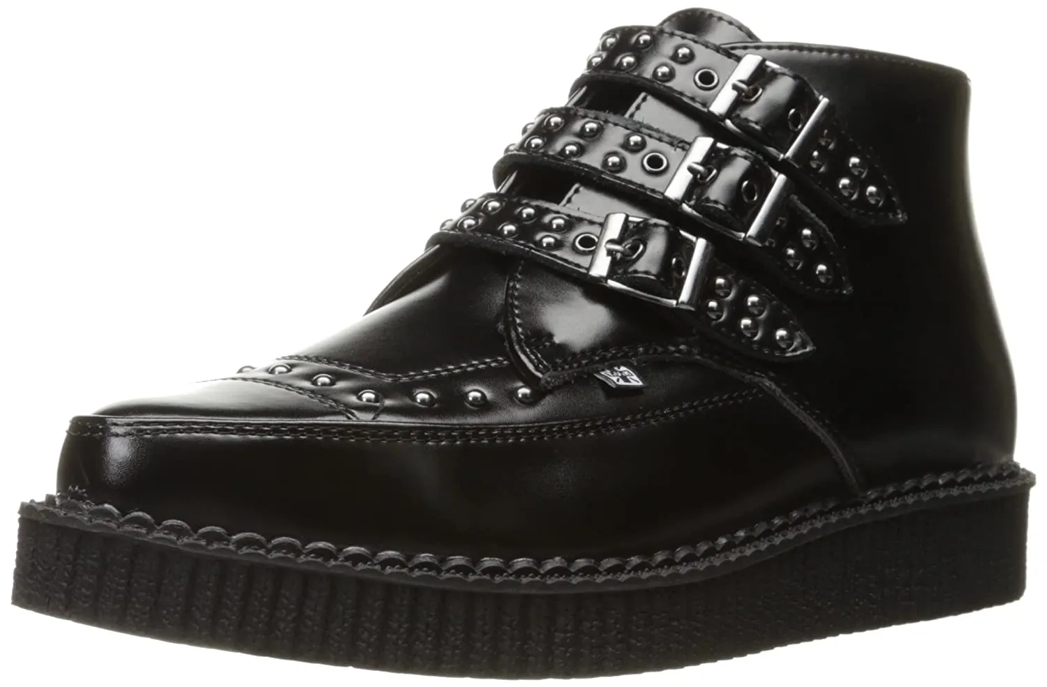 T.U.K BLACK LEATHER/STUD POINTED 3BUCKLE CRPR