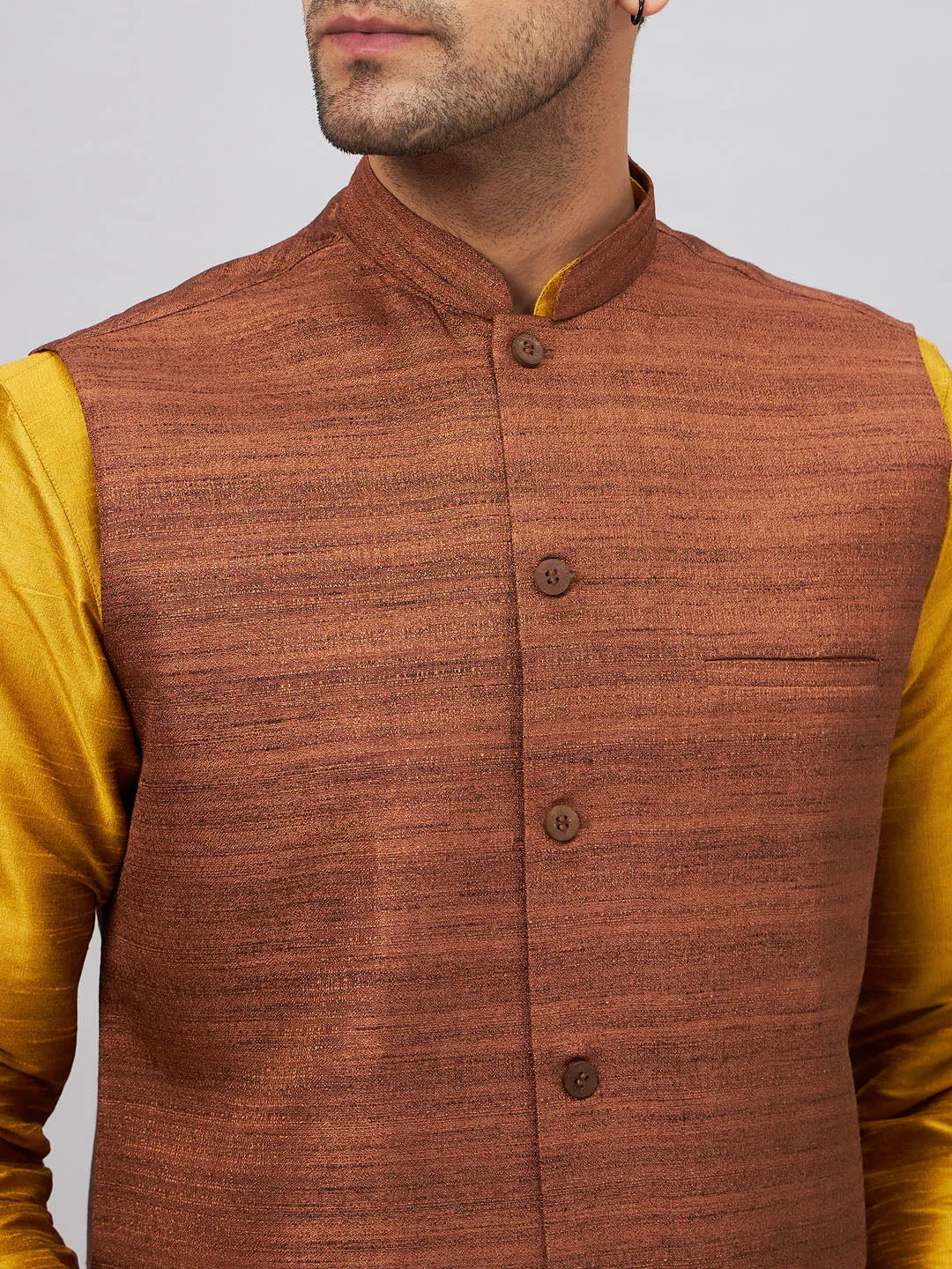 VASTRAMAY Men's Coffee Nehru Jacket Kurta Set