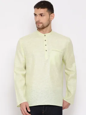 VASTRAMAY Men's Green Cotton Blend Short Kurta