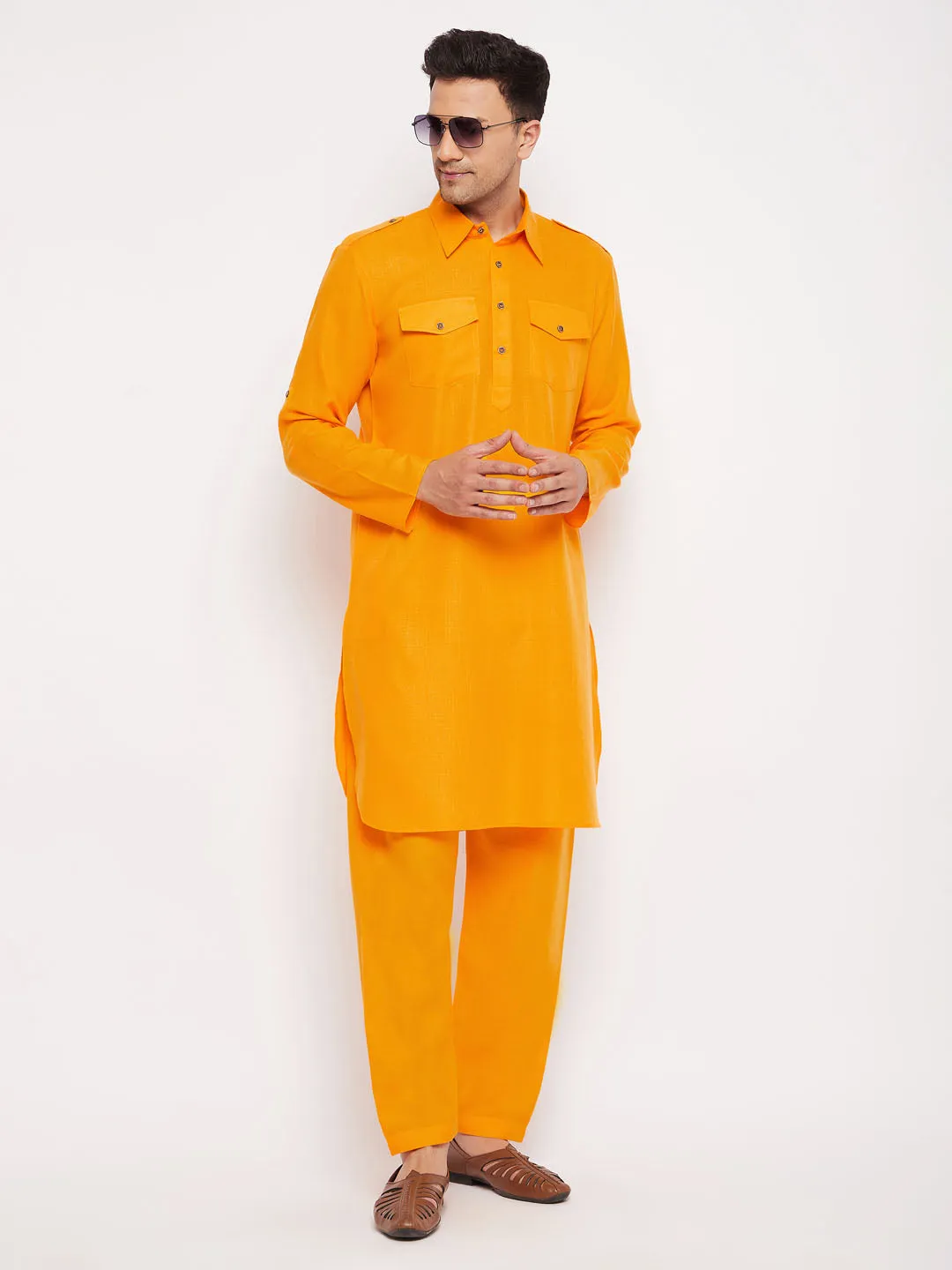 VASTRAMAY Men's Mustard Pathani Suit