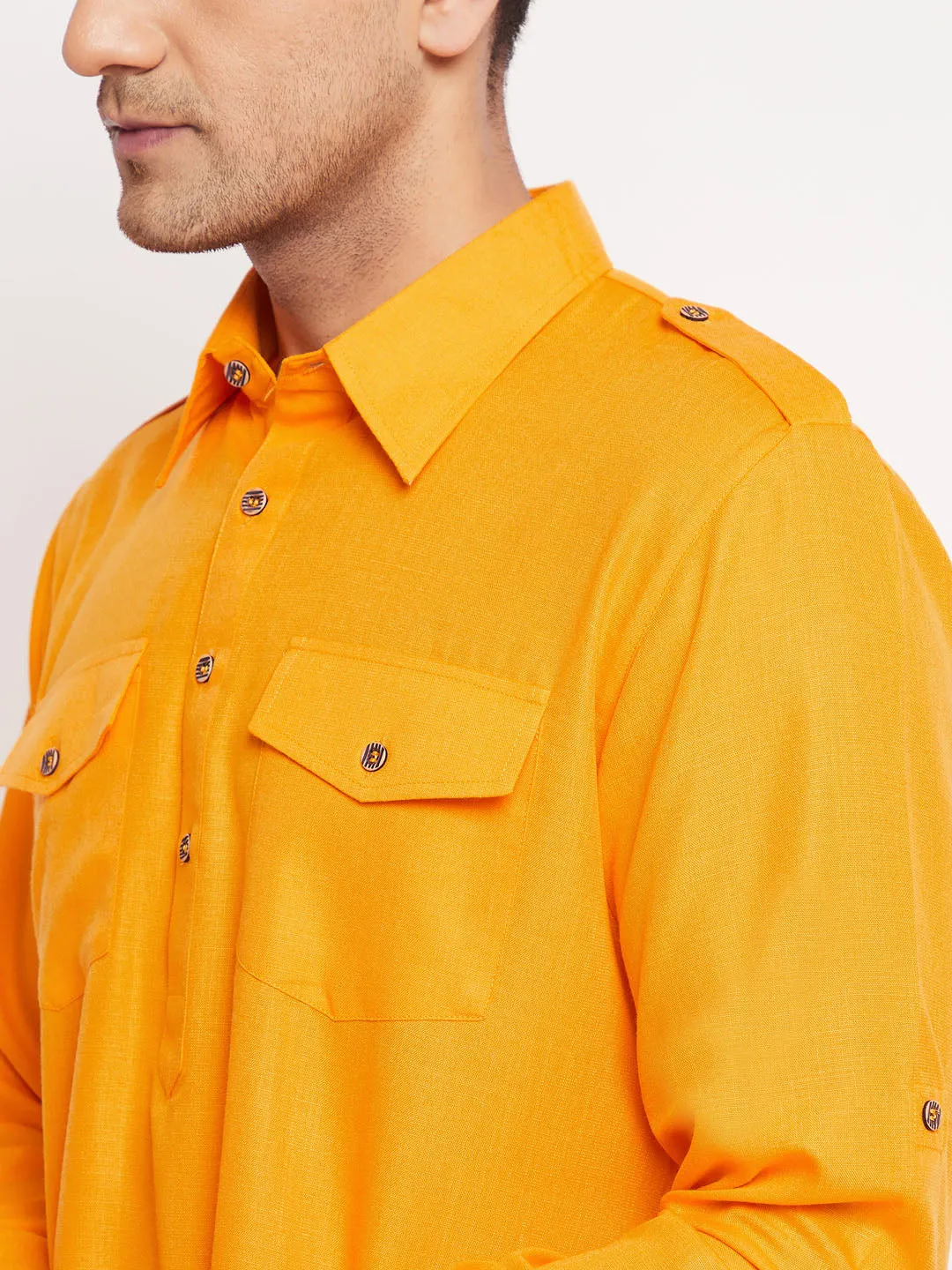 VASTRAMAY Men's Mustard Pathani Suit