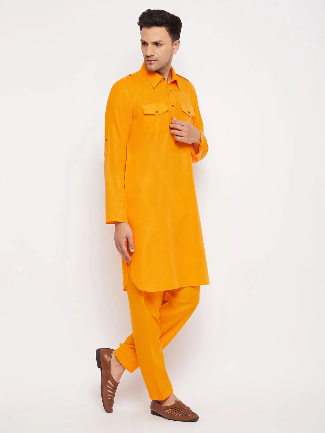 VASTRAMAY Men's Mustard Pathani Suit