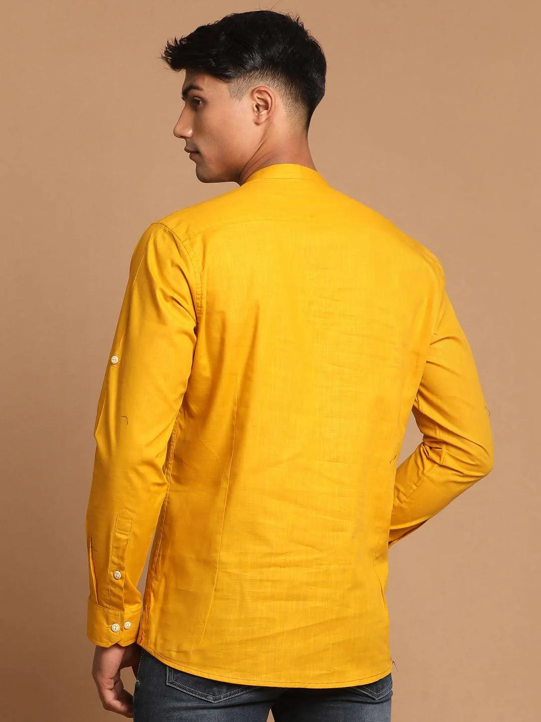 VASTRAMAY Men's Mustard Short Cotton Kurta