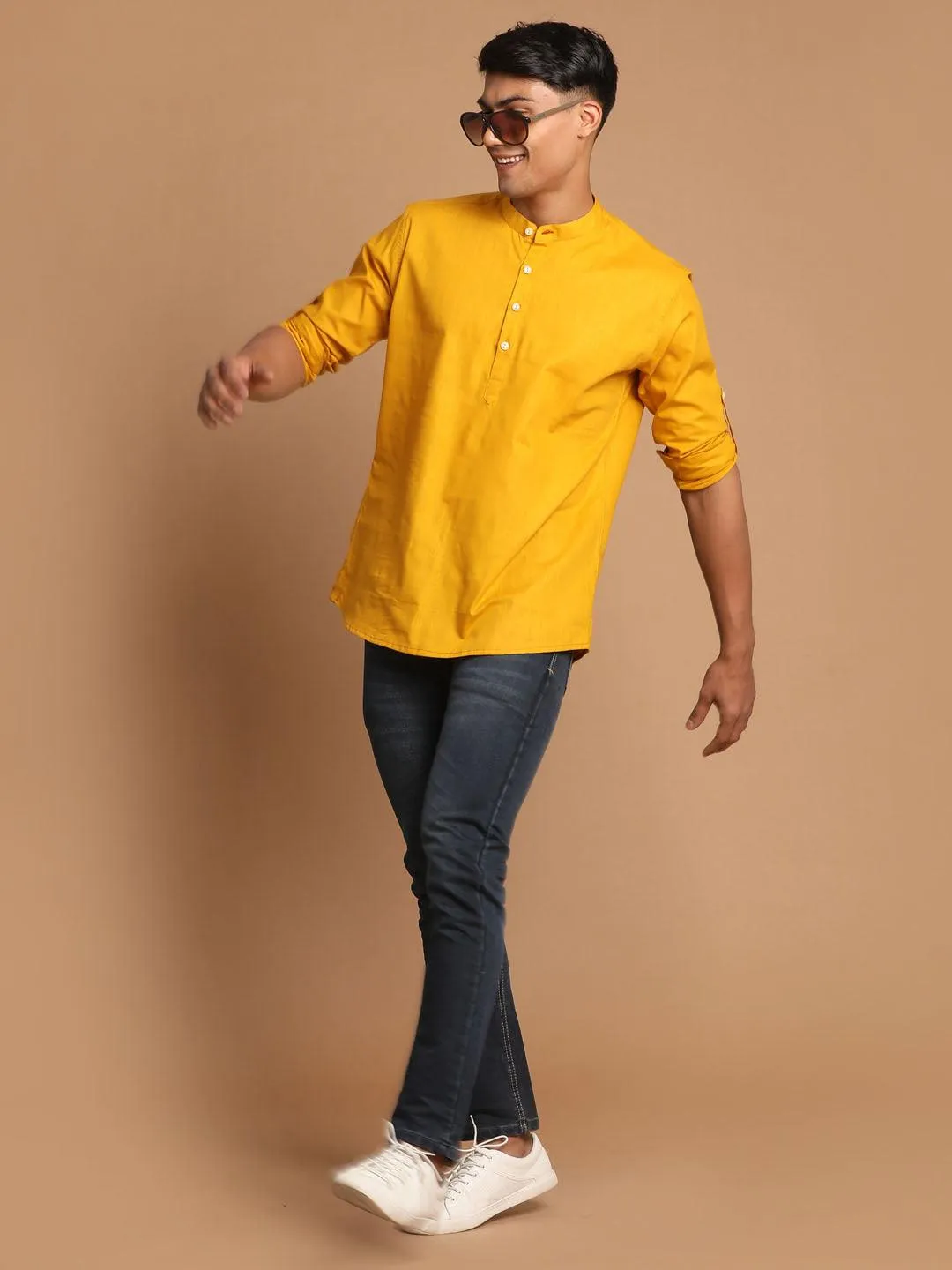 VASTRAMAY Men's Mustard Short Cotton Kurta