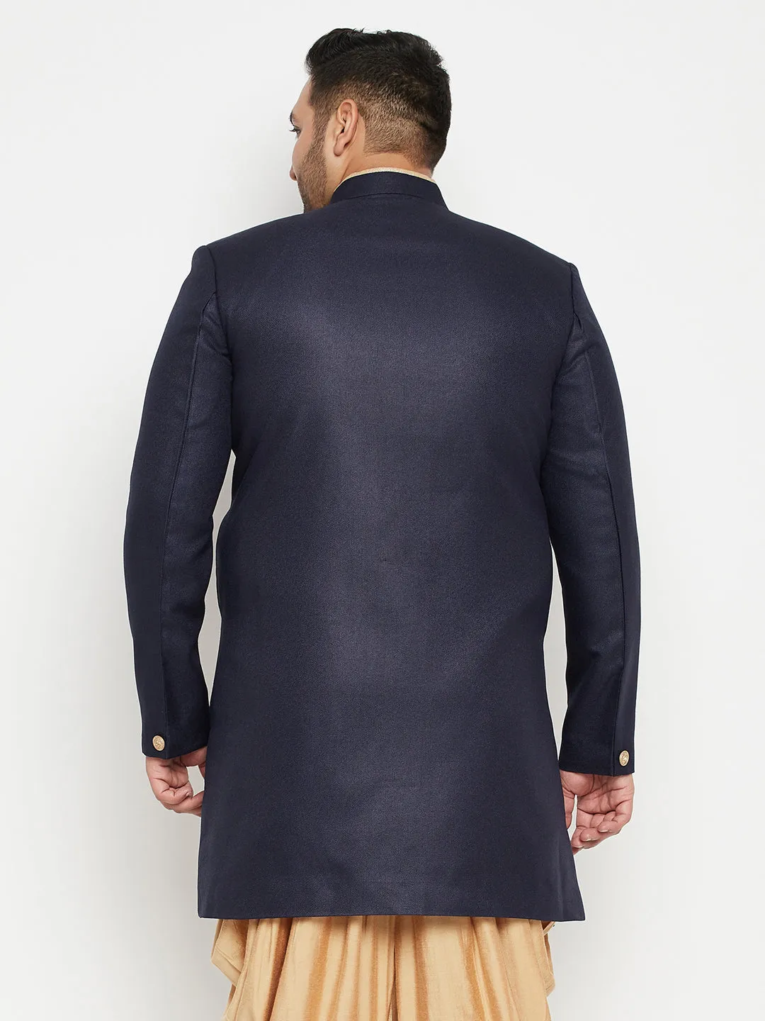 VASTRAMAY Men's Navy Blue Slim Fit Sherwani