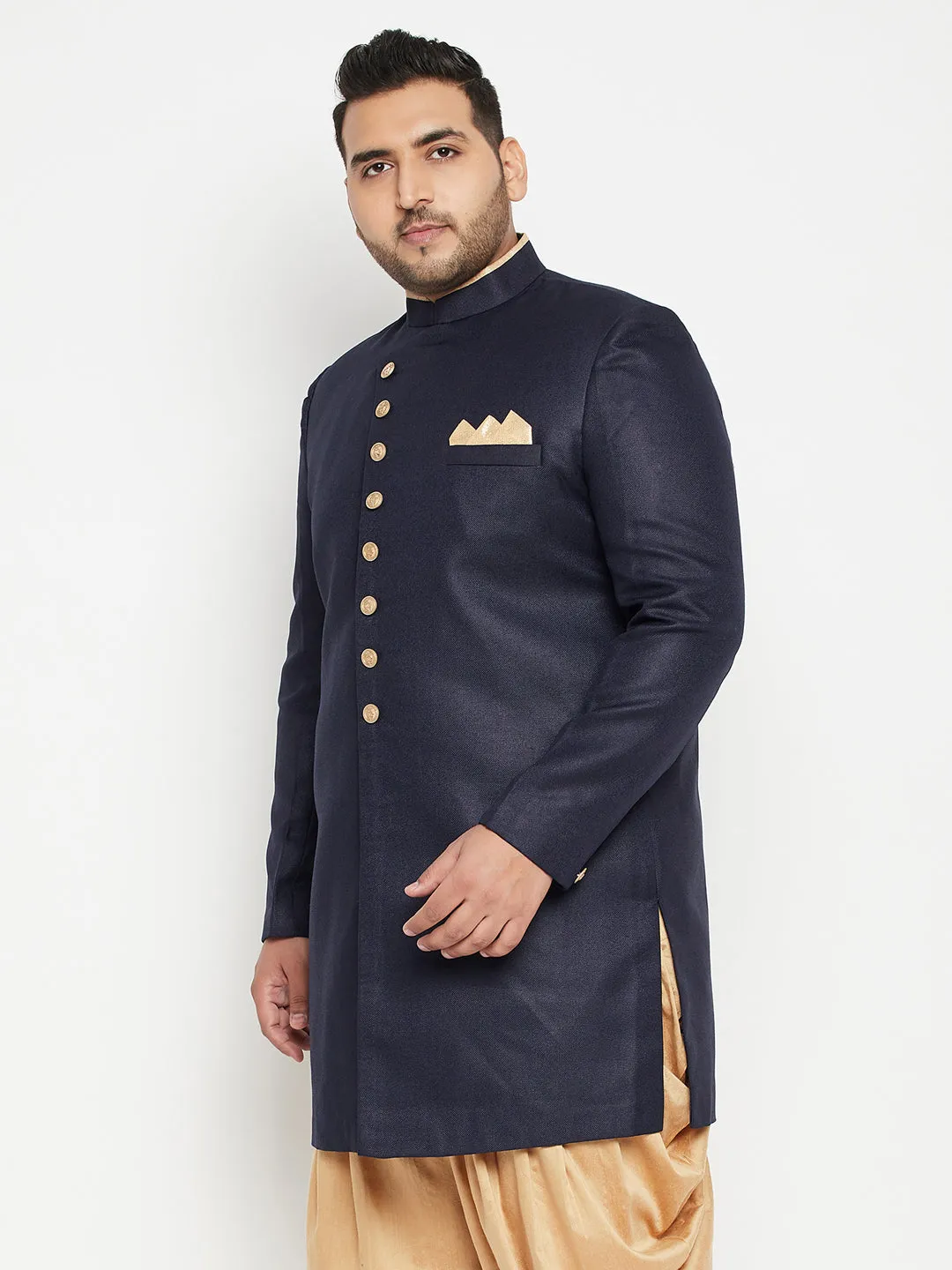 VASTRAMAY Men's Navy Blue Slim Fit Sherwani