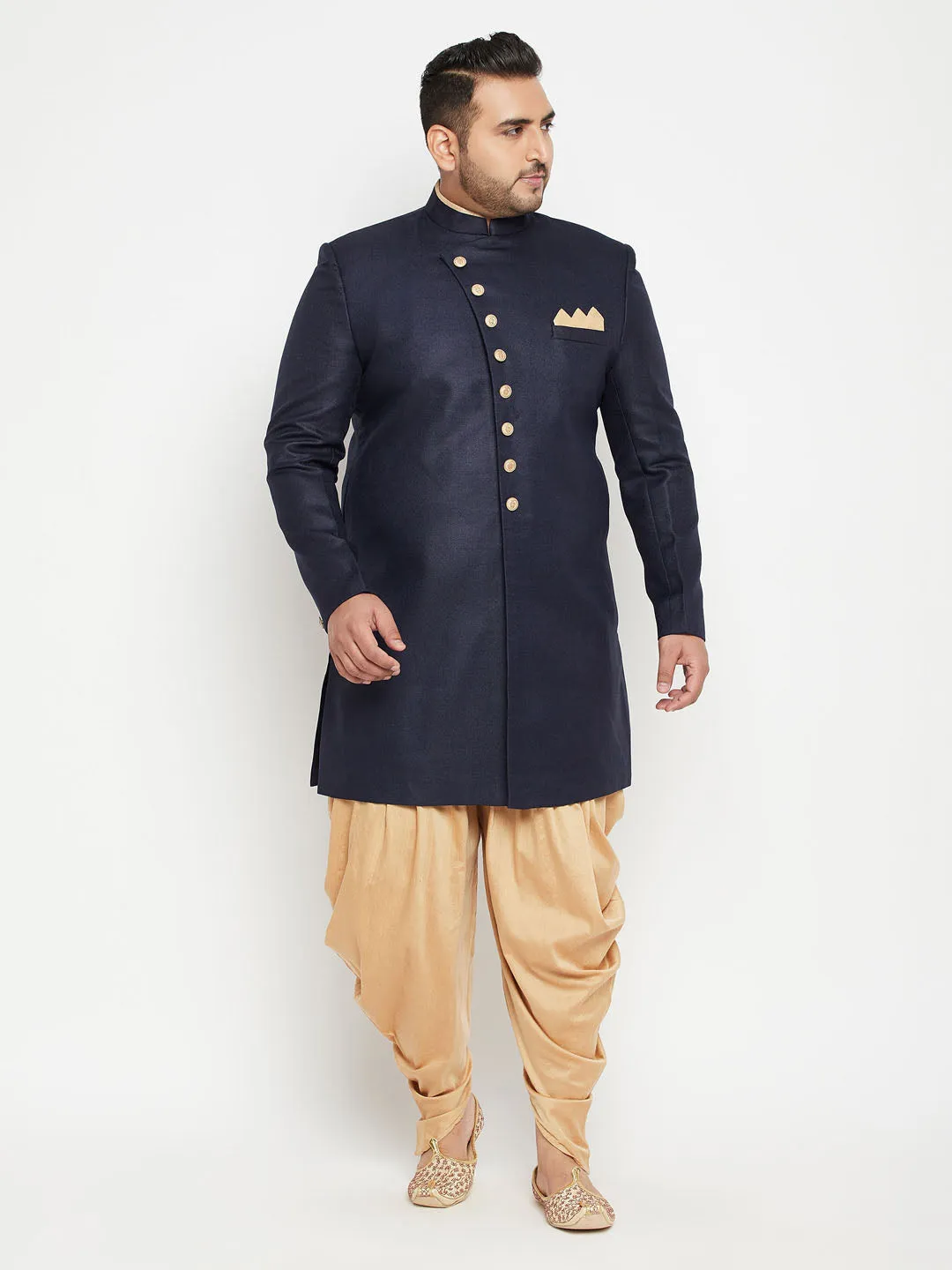 VASTRAMAY Men's Navy Blue Slim Fit Sherwani