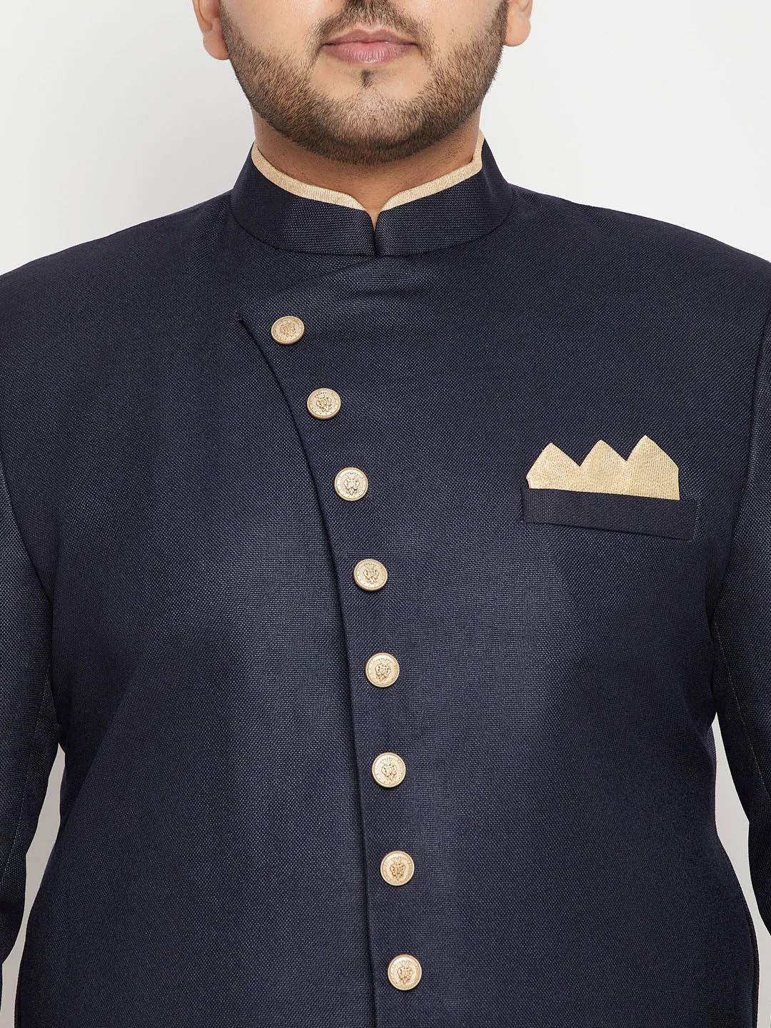 VASTRAMAY Men's Navy Blue Slim Fit Sherwani