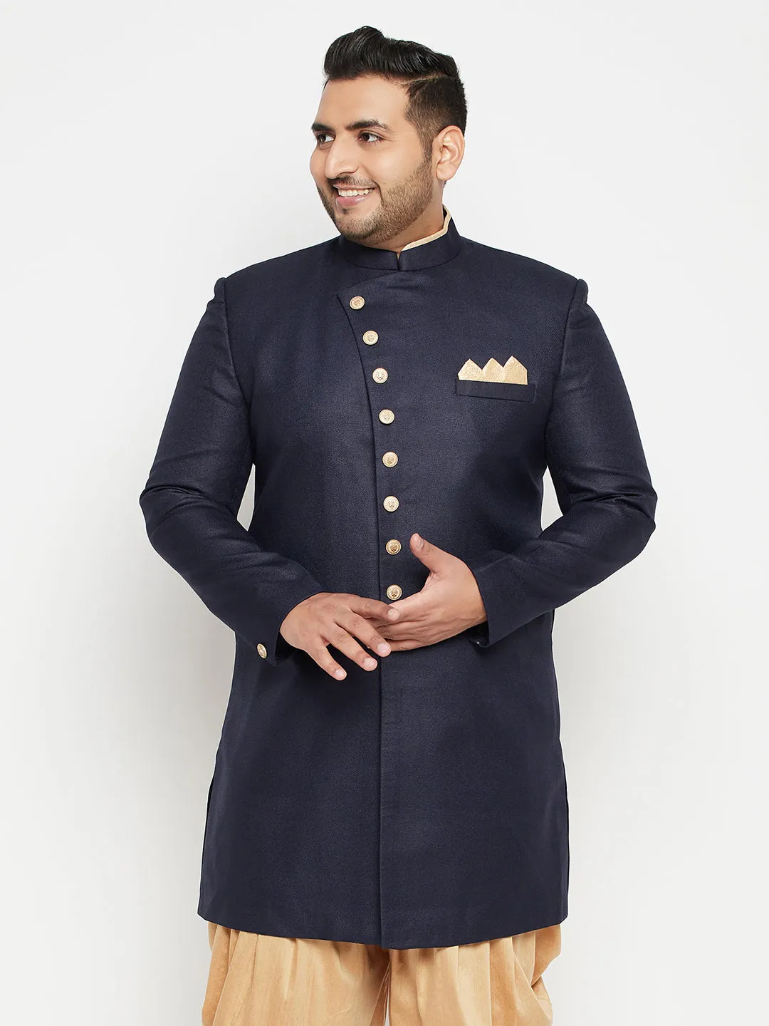 VASTRAMAY Men's Navy Blue Slim Fit Sherwani