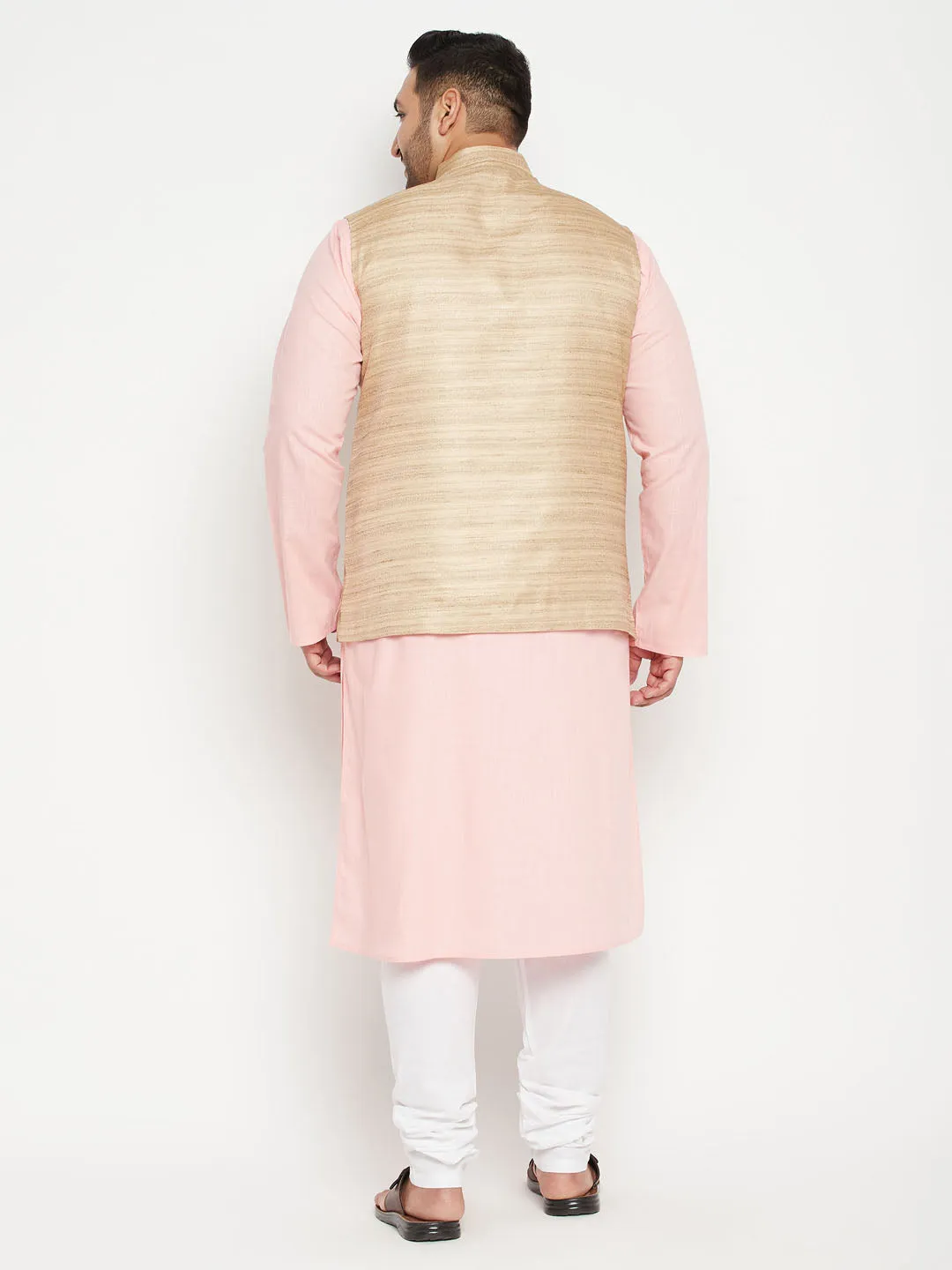 VASTRAMAY Men's Pink Kurta Set With Nehru Jacket