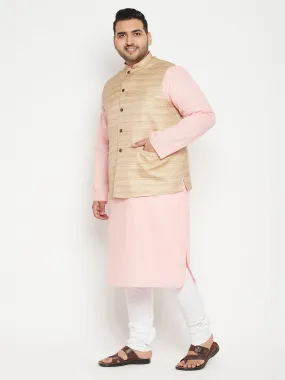 VASTRAMAY Men's Pink Kurta Set With Nehru Jacket