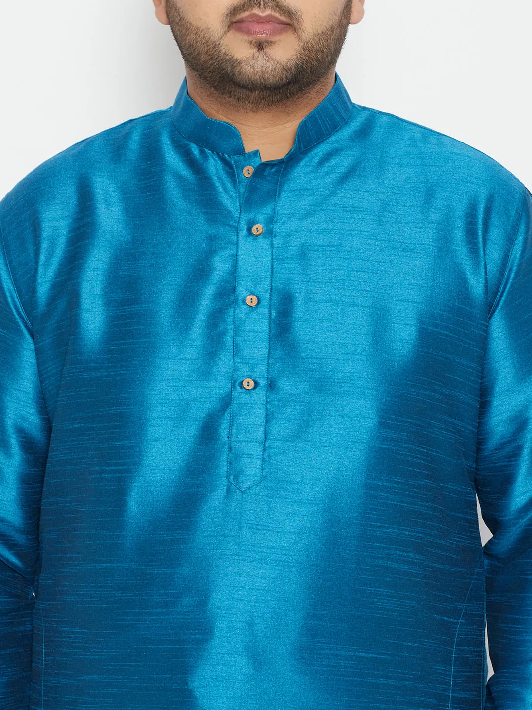 VASTRAMAY Men's Turquoise Silk Blend Kurta