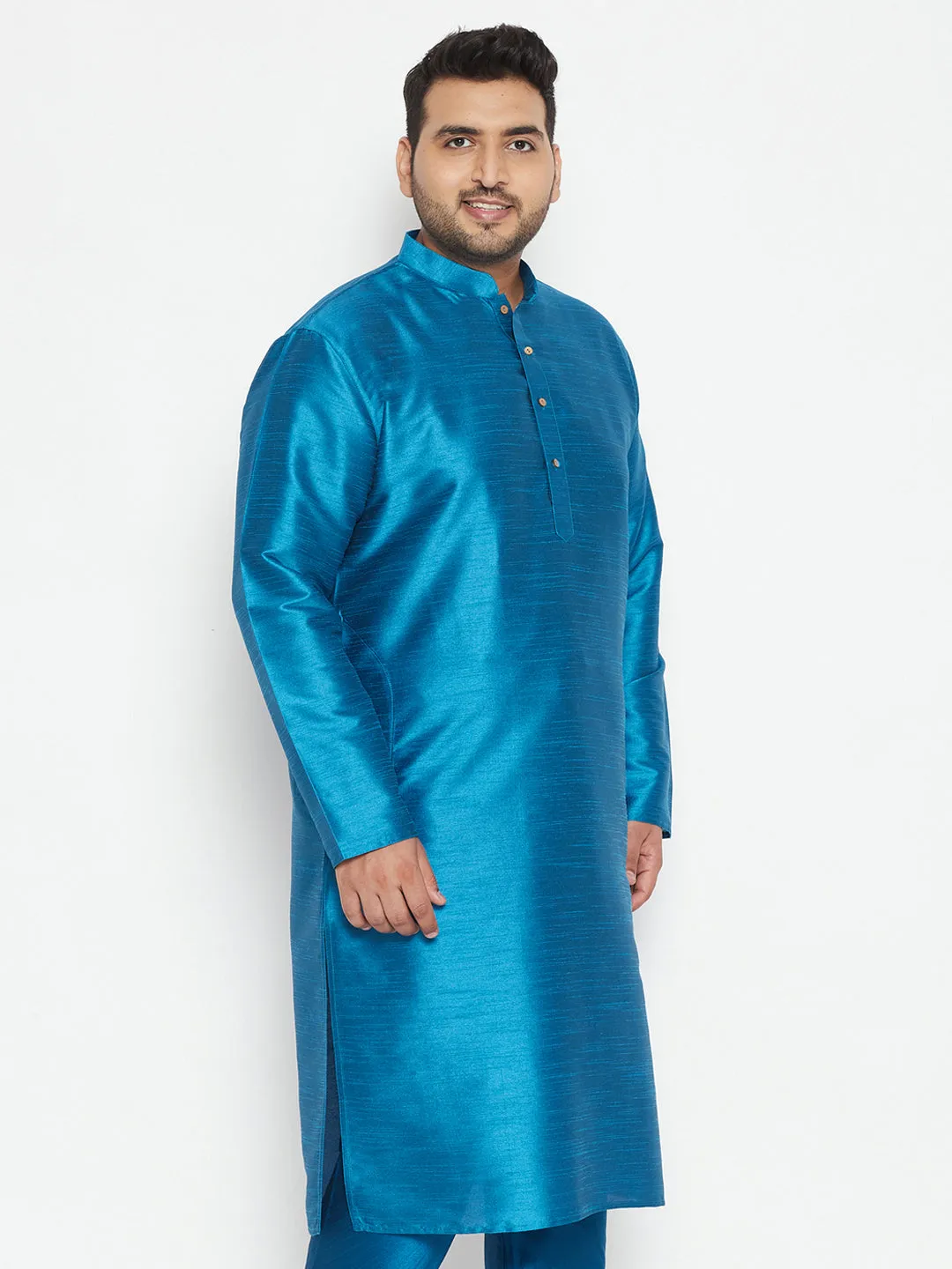 VASTRAMAY Men's Turquoise Silk Blend Kurta