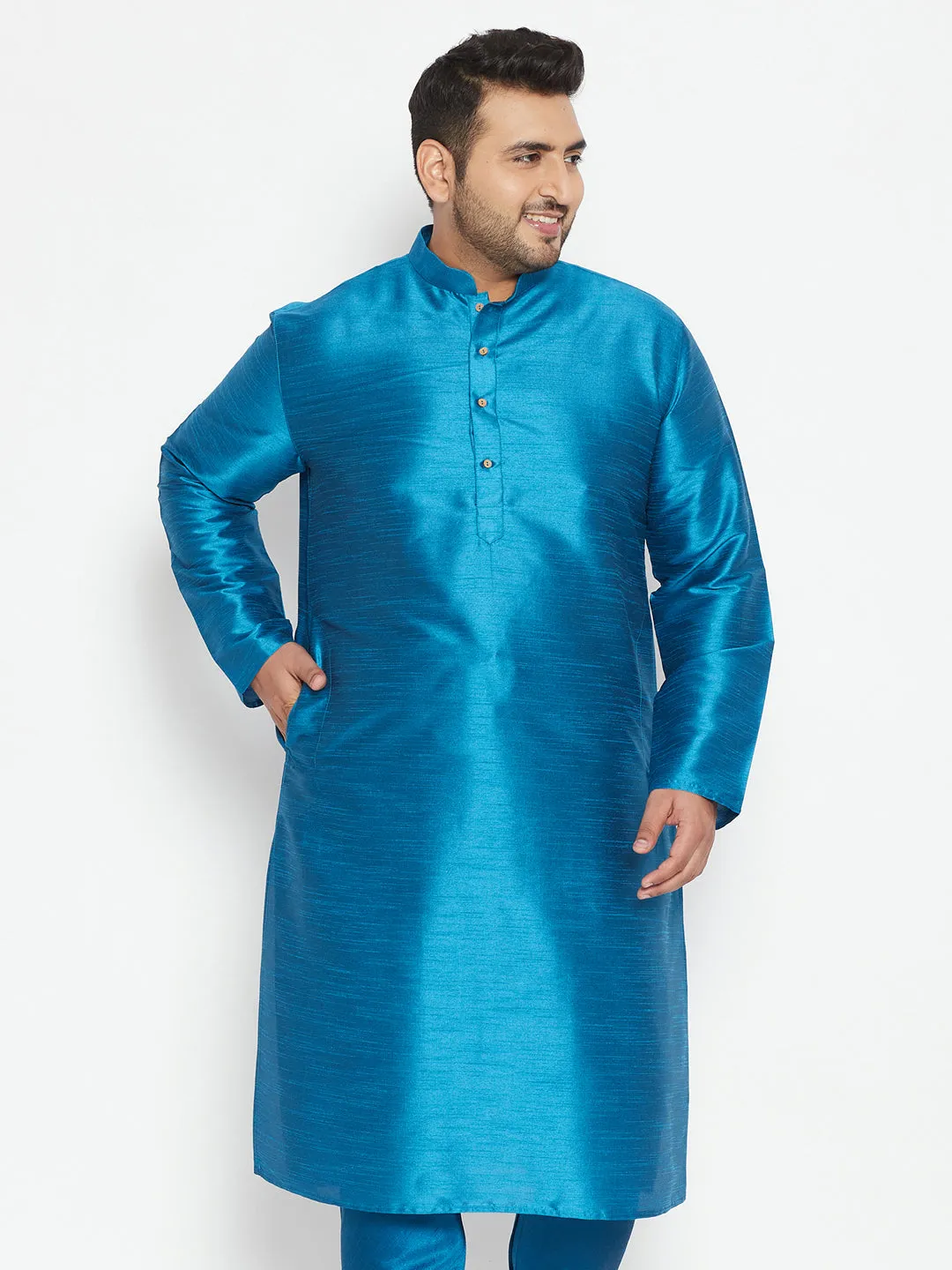 VASTRAMAY Men's Turquoise Silk Blend Kurta