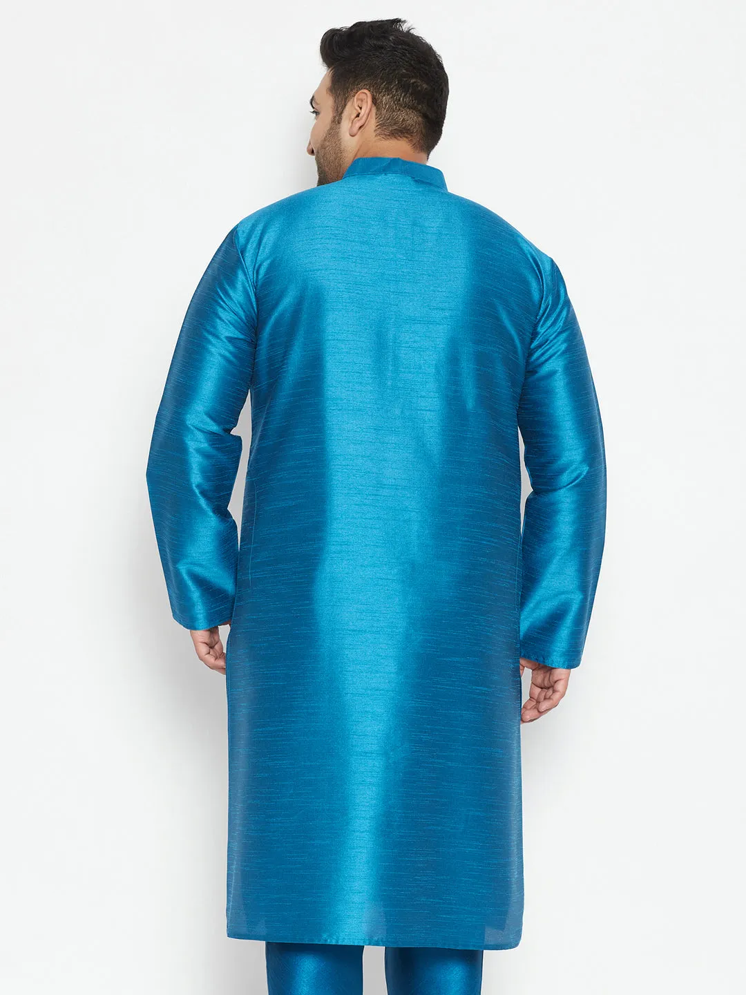 VASTRAMAY Men's Turquoise Silk Blend Kurta