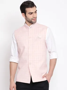 VASTRAMAY Pink Checkered Nehru Jacket