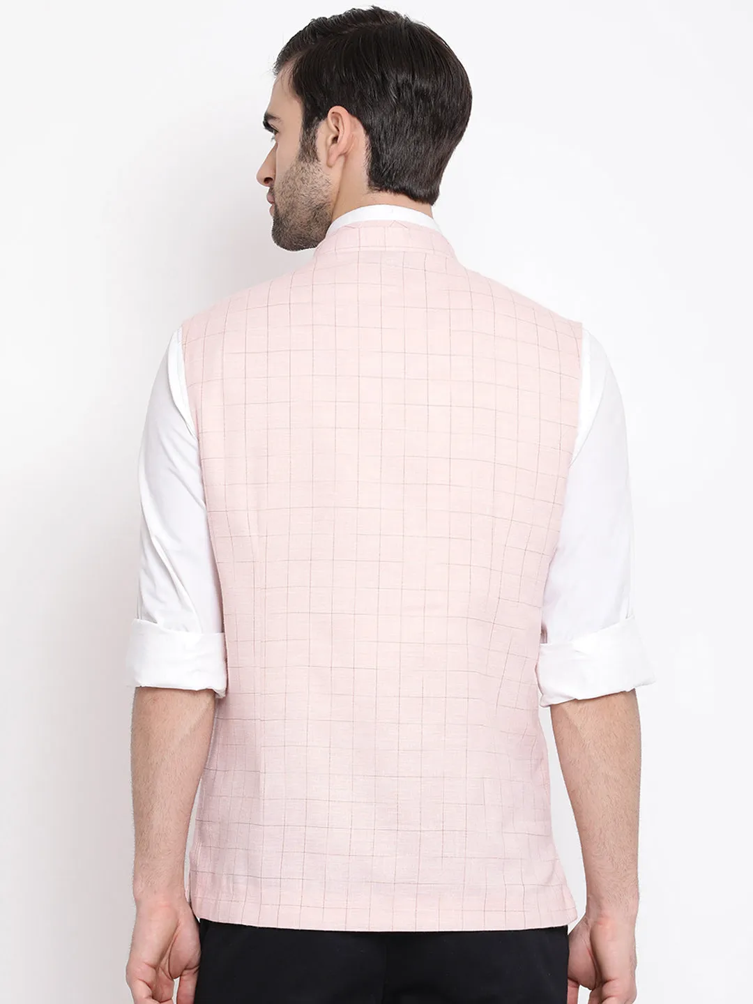 VASTRAMAY Pink Checkered Nehru Jacket