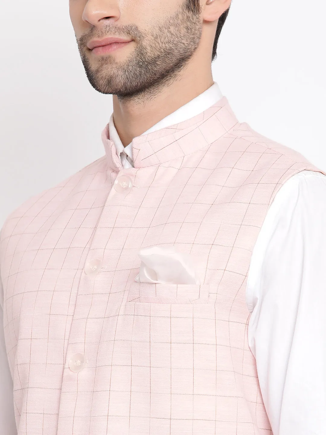 VASTRAMAY Pink Checkered Nehru Jacket