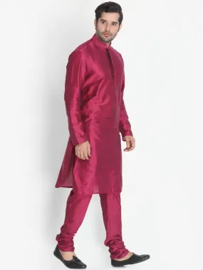 VASTRAMAY Purple Cotton Silk Kurta Set