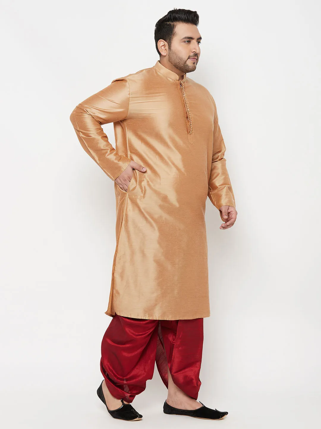 VASTRAMAY Rose Gold Silk Men's Kurta Set