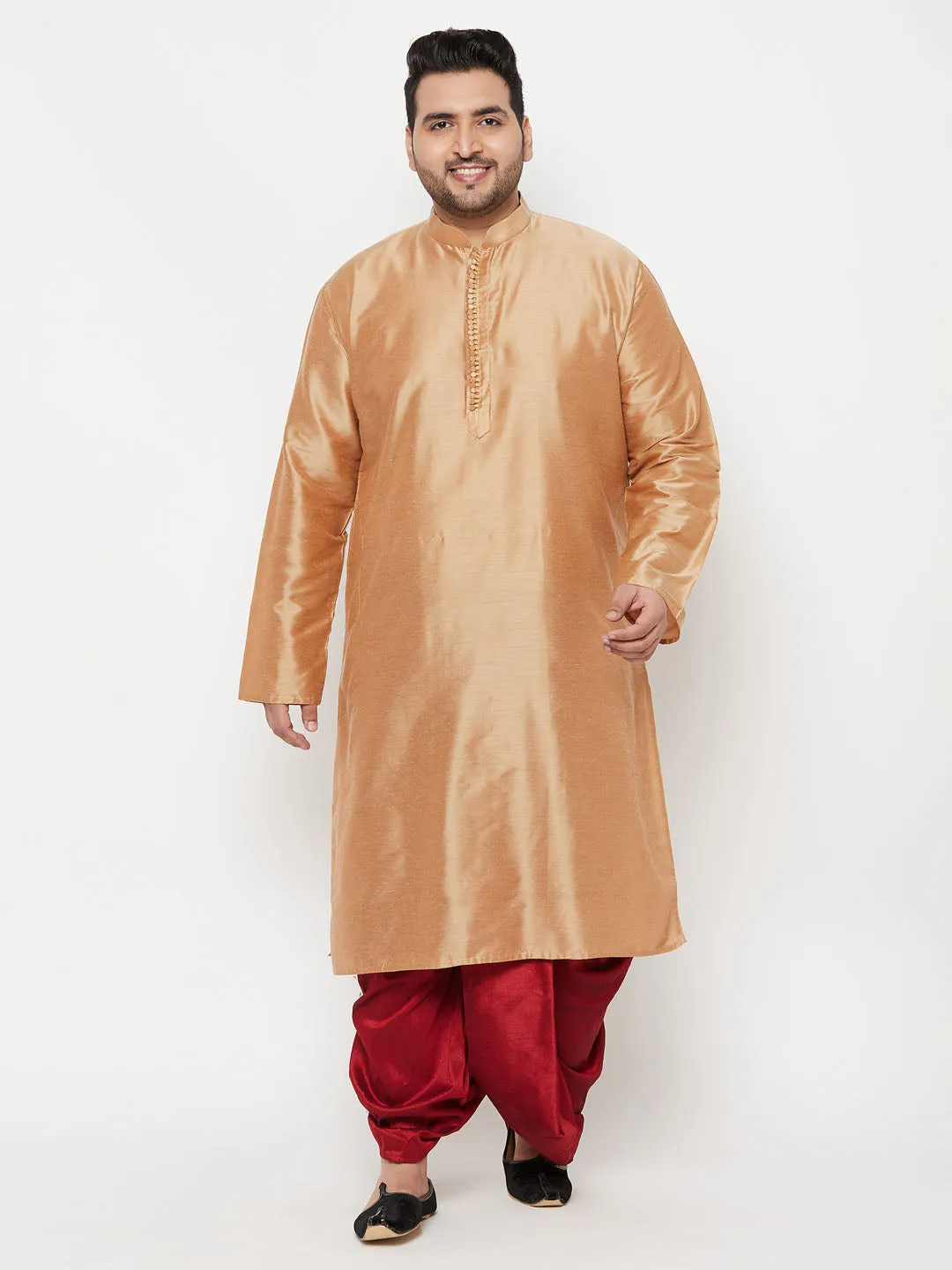 VASTRAMAY Rose Gold Silk Men's Kurta Set