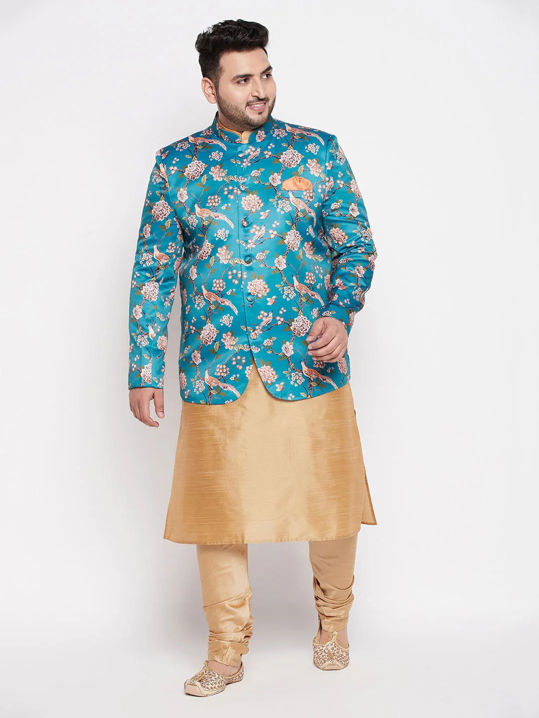 VASTRAMAY Turquoise Blue Silk Blend Jodhpuri