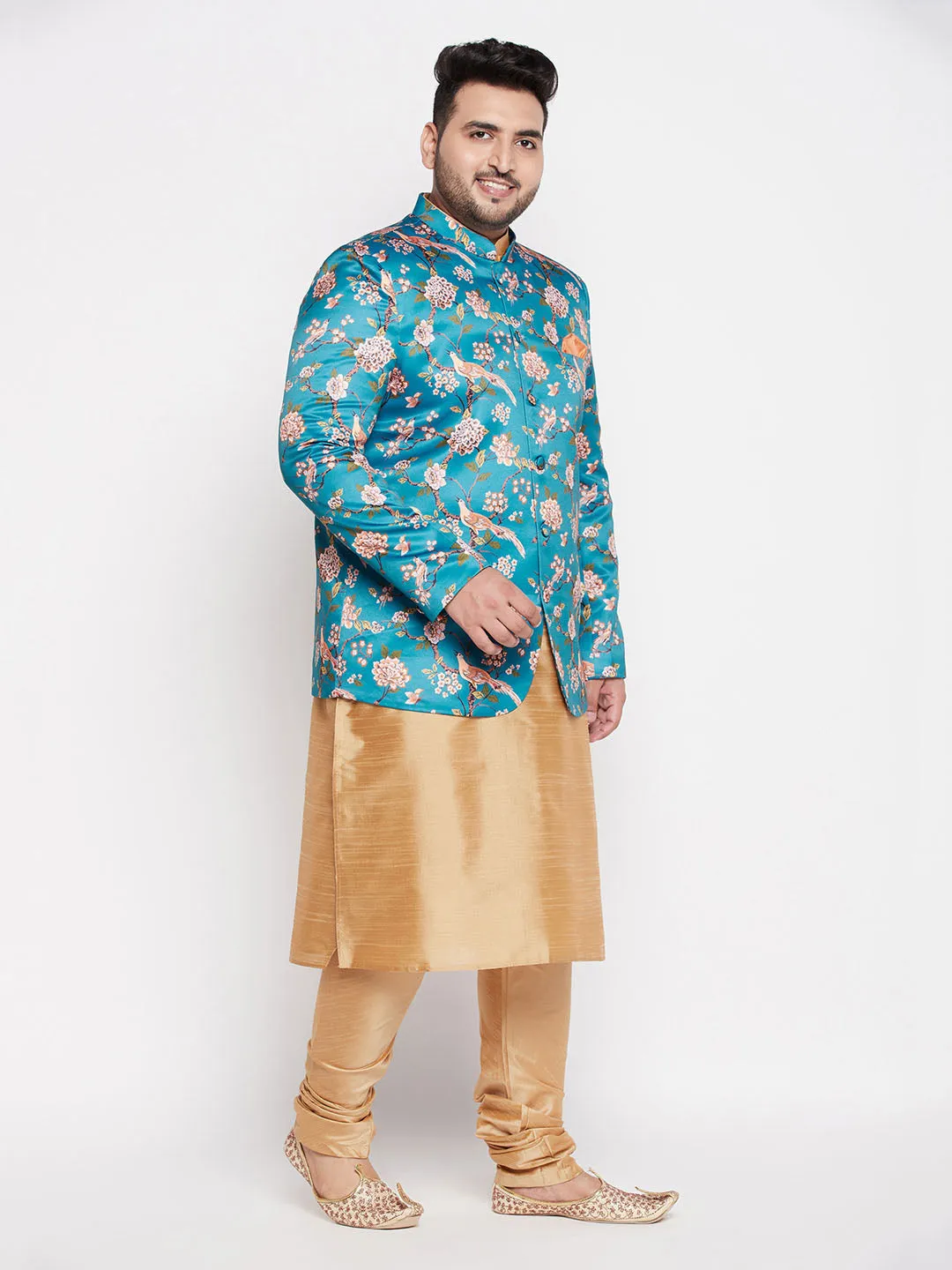 VASTRAMAY Turquoise Blue Silk Blend Jodhpuri