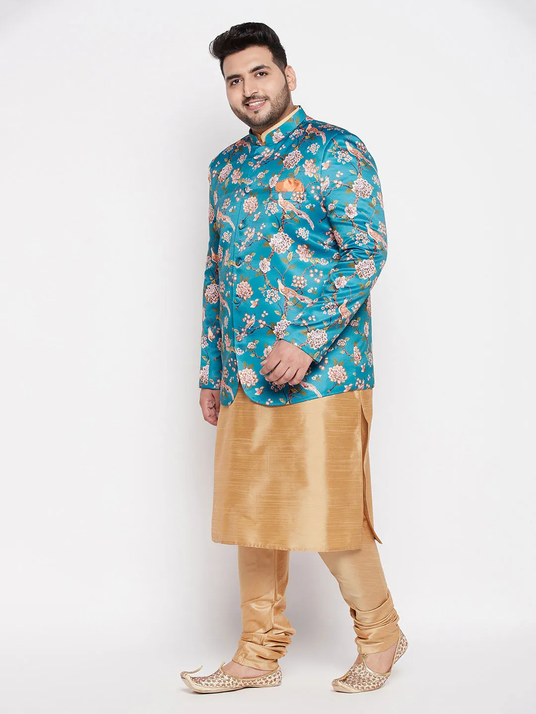 VASTRAMAY Turquoise Blue Silk Blend Jodhpuri