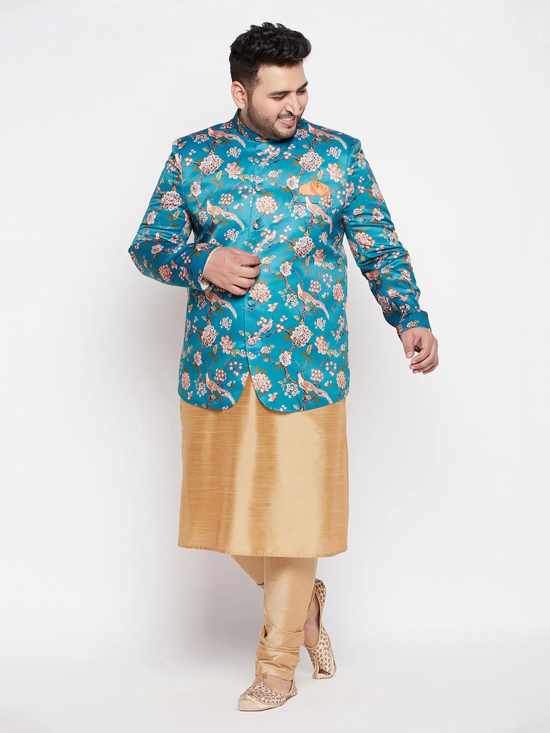 VASTRAMAY Turquoise Blue Silk Blend Jodhpuri