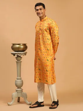 VASTRAMAY Yellow Silk Blend Ethnic Kurta Set