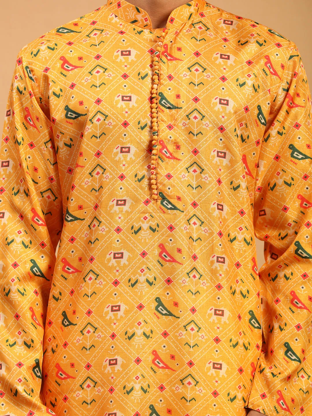 VASTRAMAY Yellow Silk Blend Ethnic Kurta Set