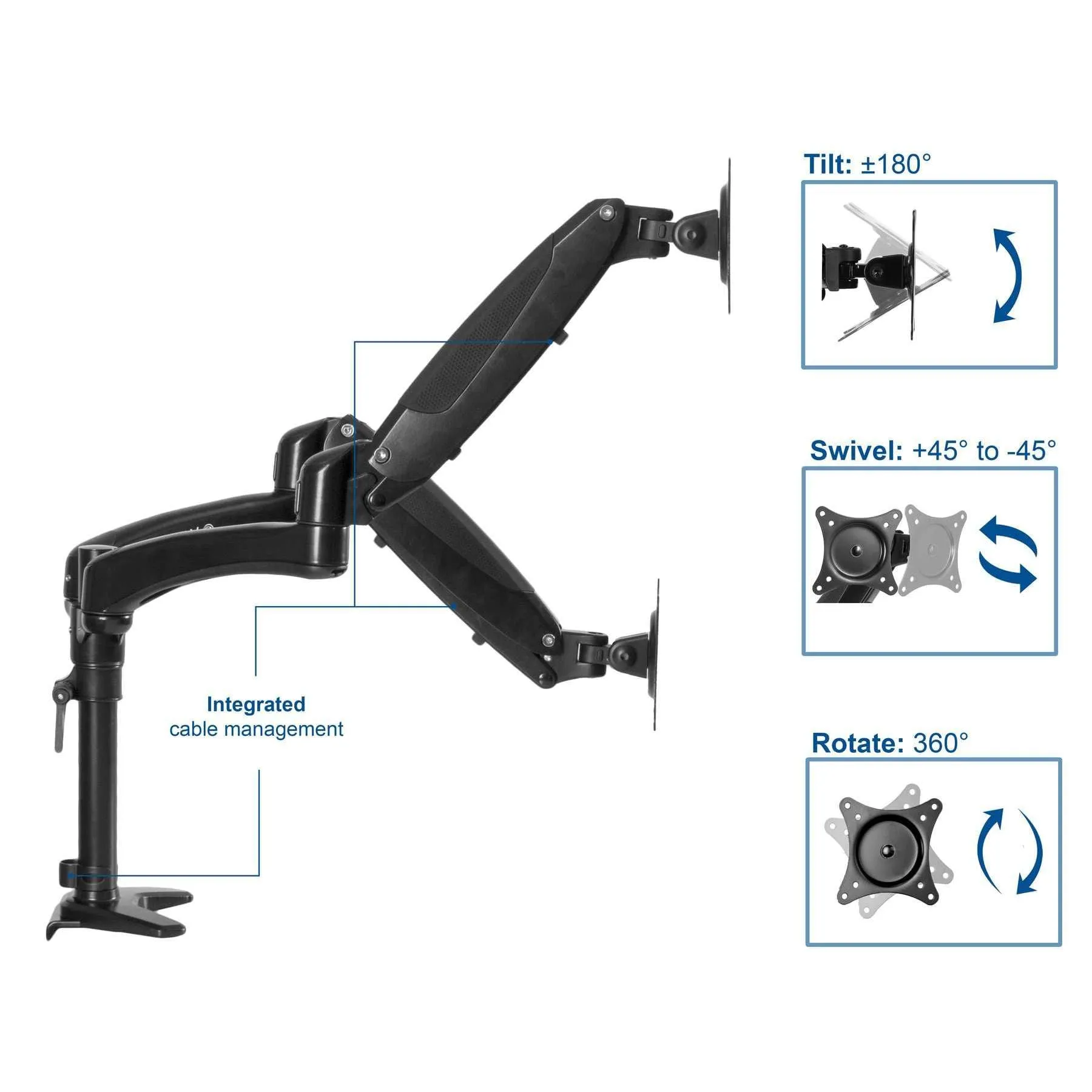 VIVO Pneumatic Arm Dual Monitor Desk Mount, STAND-V002JB,STAND-V002JW