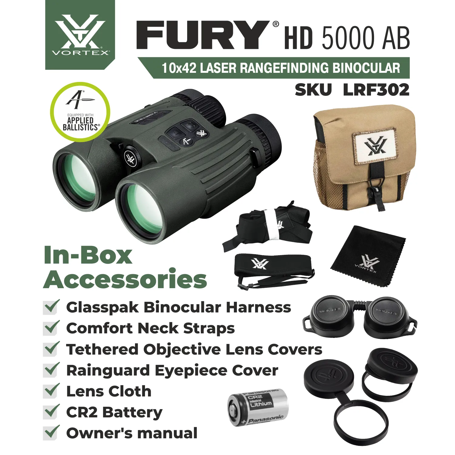 Vortex Optics Fury HD 5000 AB 10x42 Applied Ballistics Laser Rangefinding Binocular (LRF302)