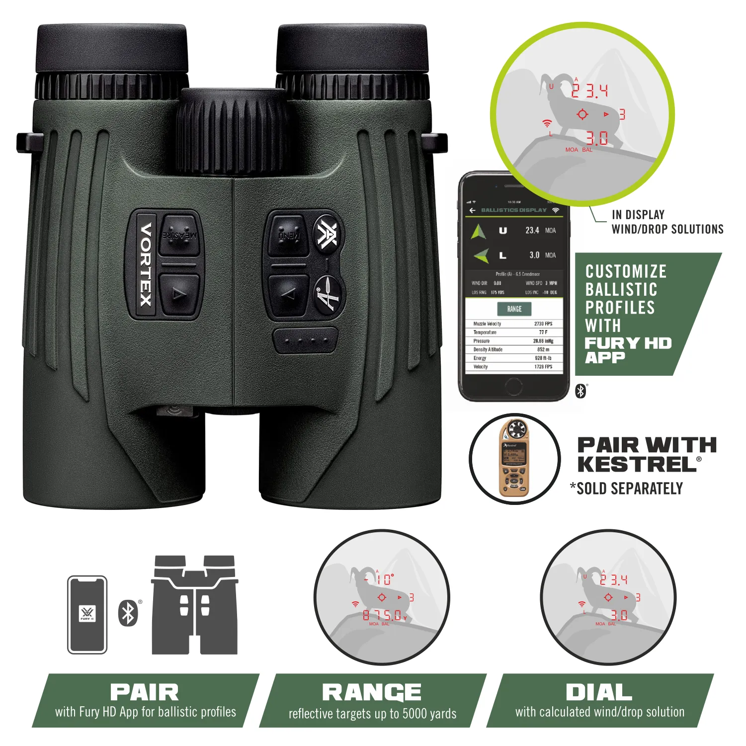 Vortex Optics Fury HD 5000 AB 10x42 Applied Ballistics Laser Rangefinding Binocular (LRF302)