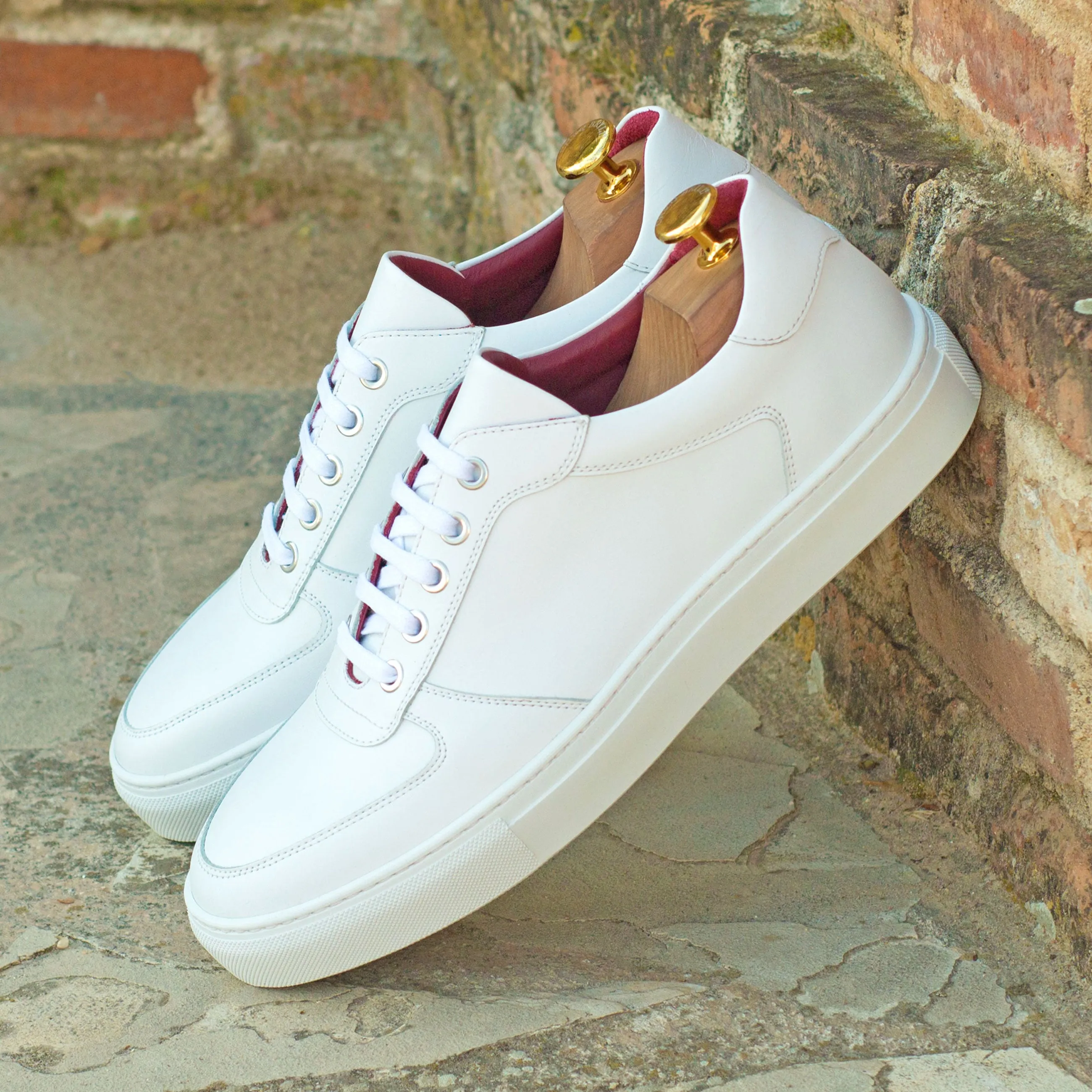 White Nappa Leather Low-Top Sneakers