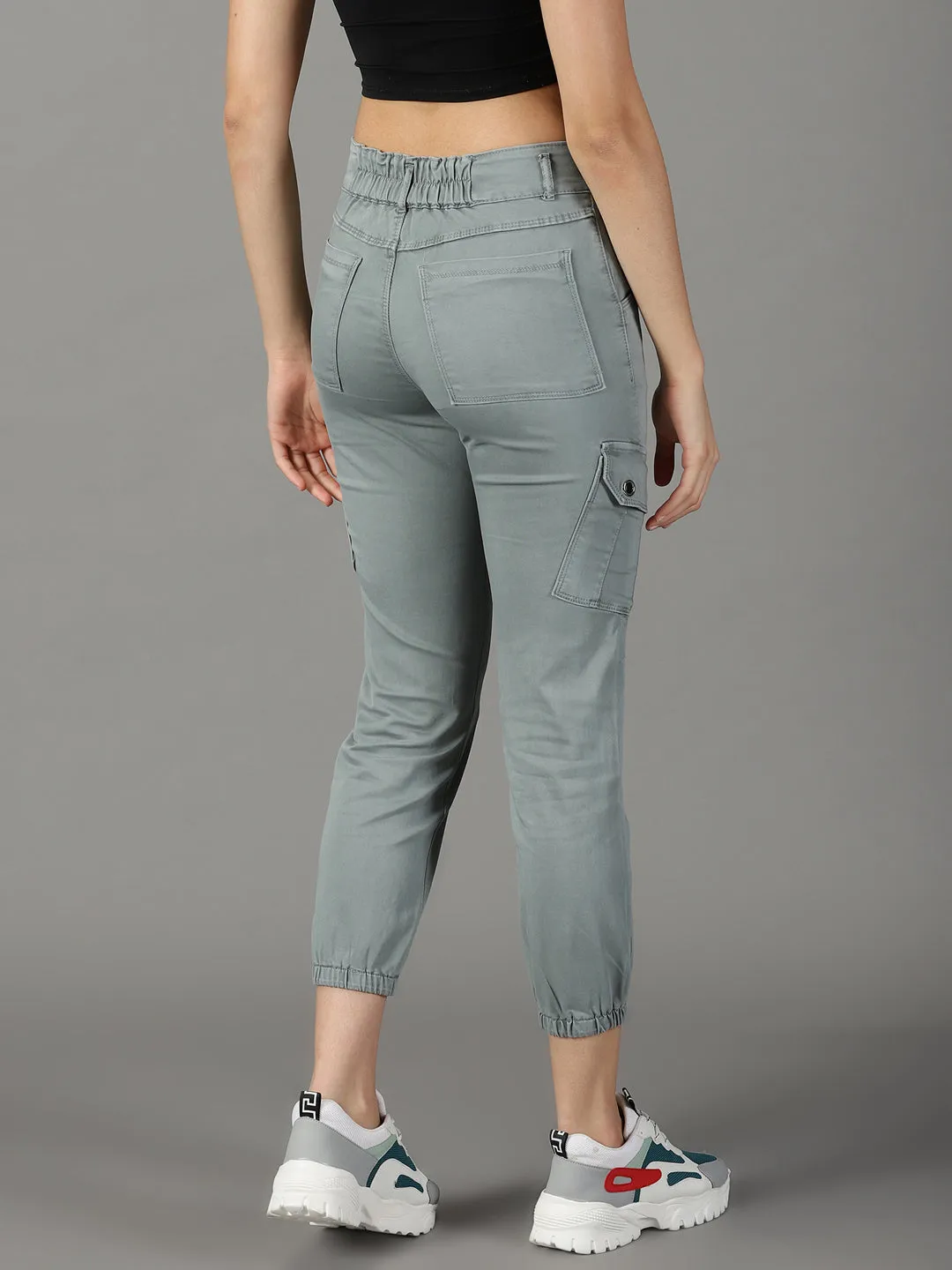 Women's Grey Solid Jogger Denim Jeans